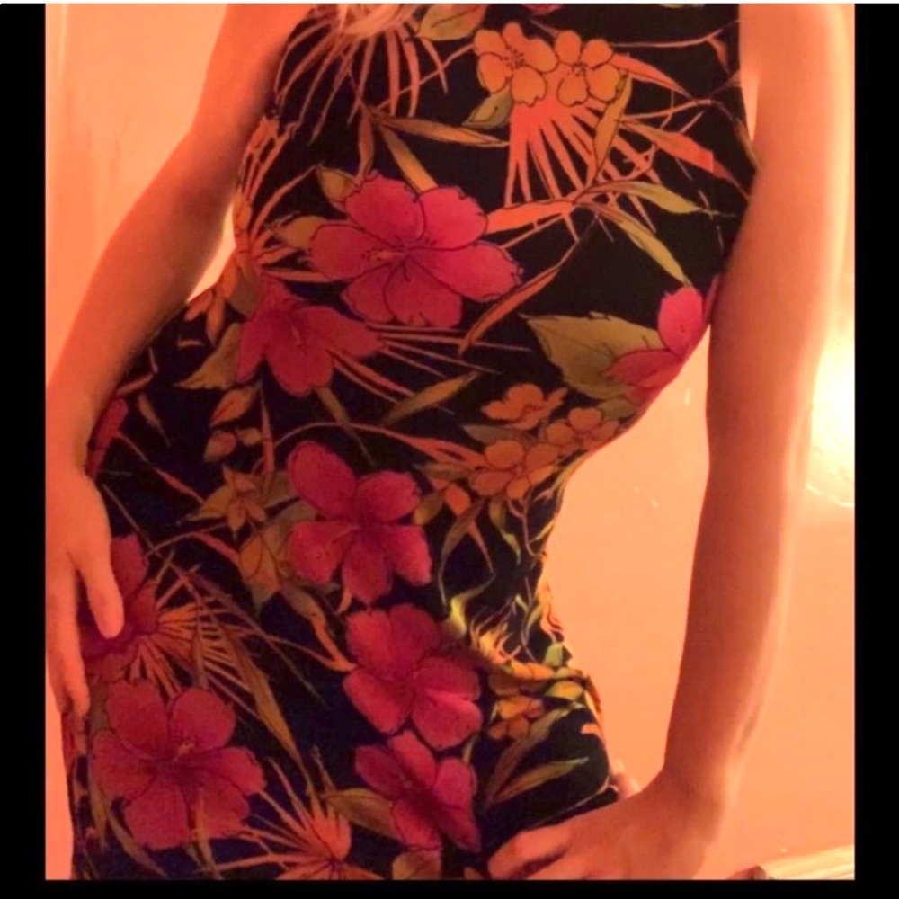 Tropical Fitted Dress Multicolored Floral a-line - Picture 7 of 8